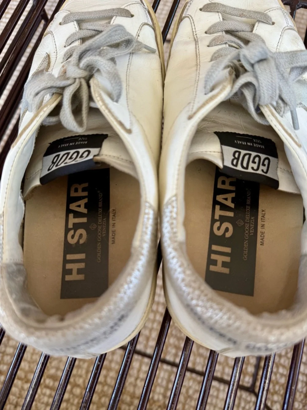 Golden Goose Hi Star Sneakers Sz 40 White Silver Star Italy - Picture 5 of 11